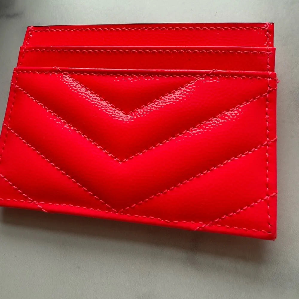 YSL Yves Saint Laurent Neon Pink Card Holder - Picture 3 of 4